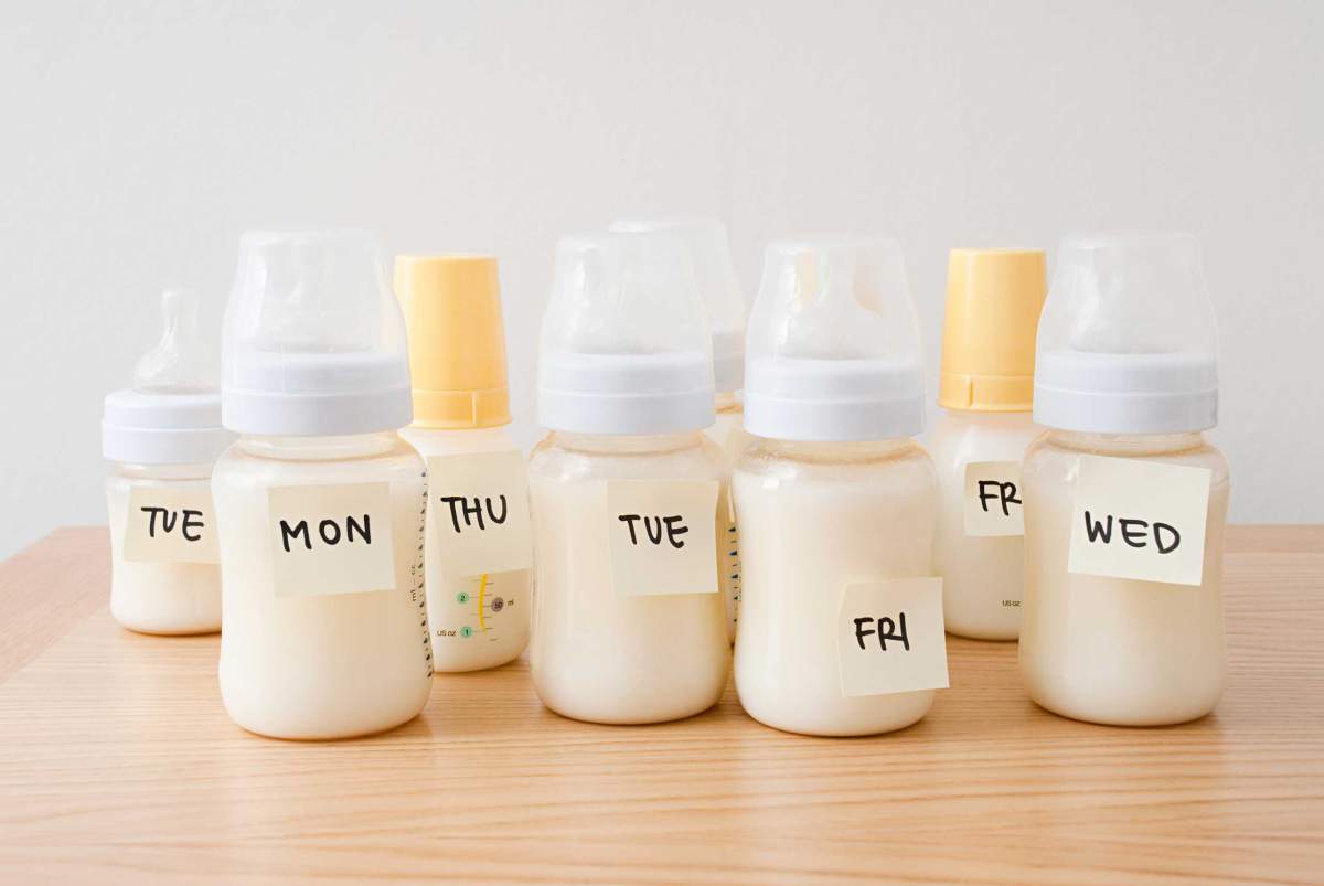 Monday through Friday labeled baby bottles